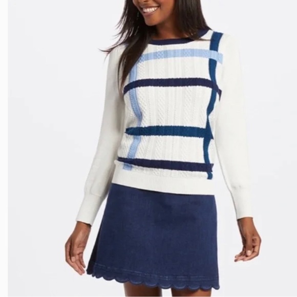 ⭐️ Sale ⭐️ Draper James |Windowpane Cable Puff Sleeve Sweater - Picture 1 of 4